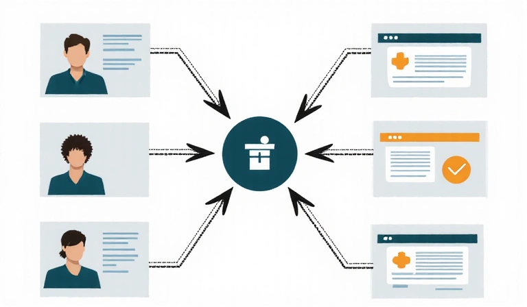 Célzó hirdetések koncepcióját illusztráló kép, nyilakkal, amelyek a felhasználói profiloktól a releváns hirdetésekig mutatnak.